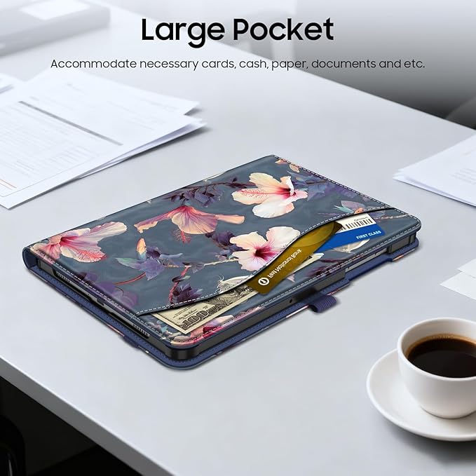 Fintie Case for Samsung Galaxy Tab A9 Plus/A9+ 5G 11 Inch 2023 Model (SM-X210/X216/X218), Multi-Angle Viewing Smart Stand Back Cover with Pocket Auto Wake/Sleep, Blooming Hibiscus
