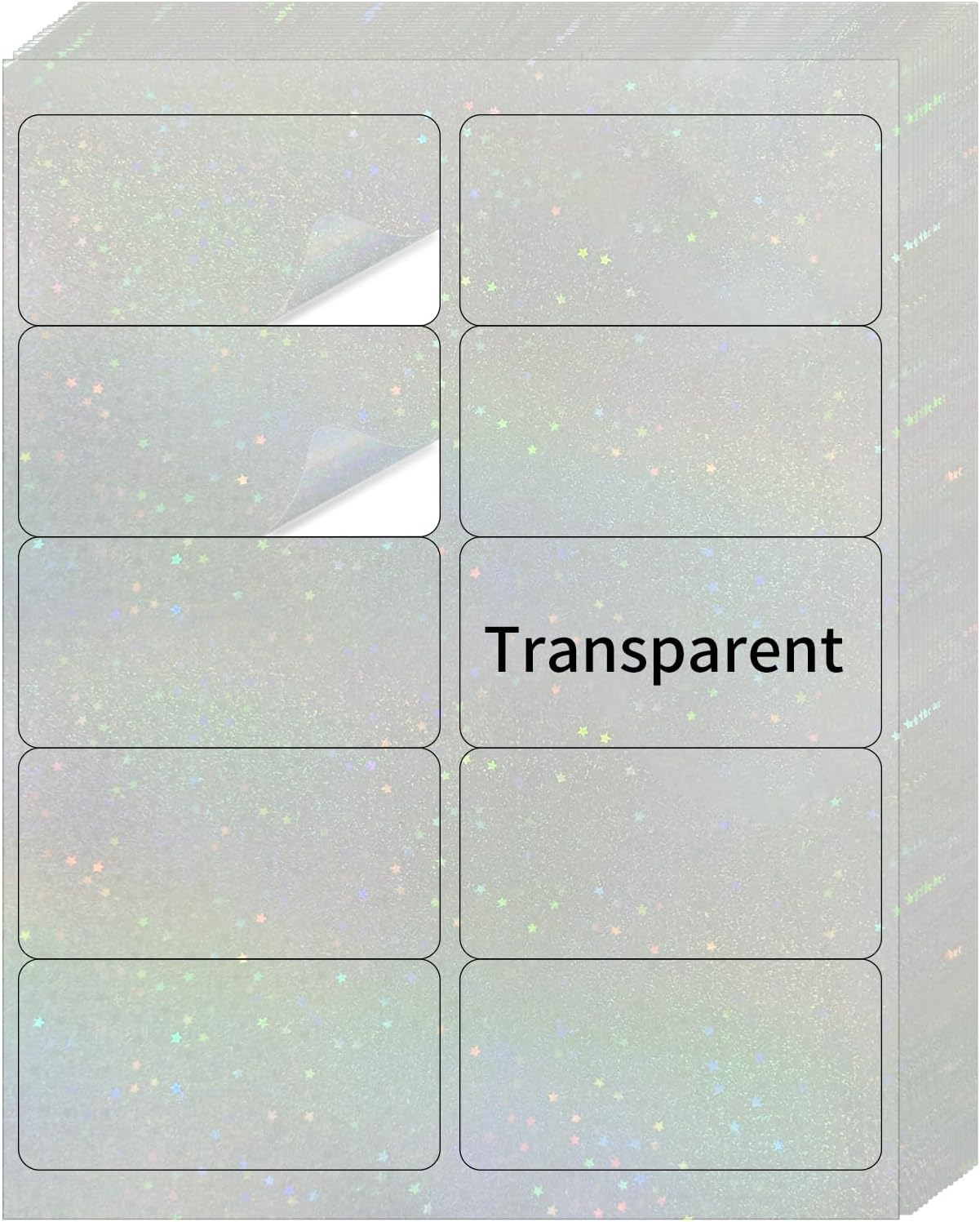 STARLIBOO Transparent Stickers Labels - 2" x 4" Clear Address Labels Mailing Stickers for Laser/Inkjet Printer 8.5"Ã11"- 20 Sheet (Clear Holographic Star)