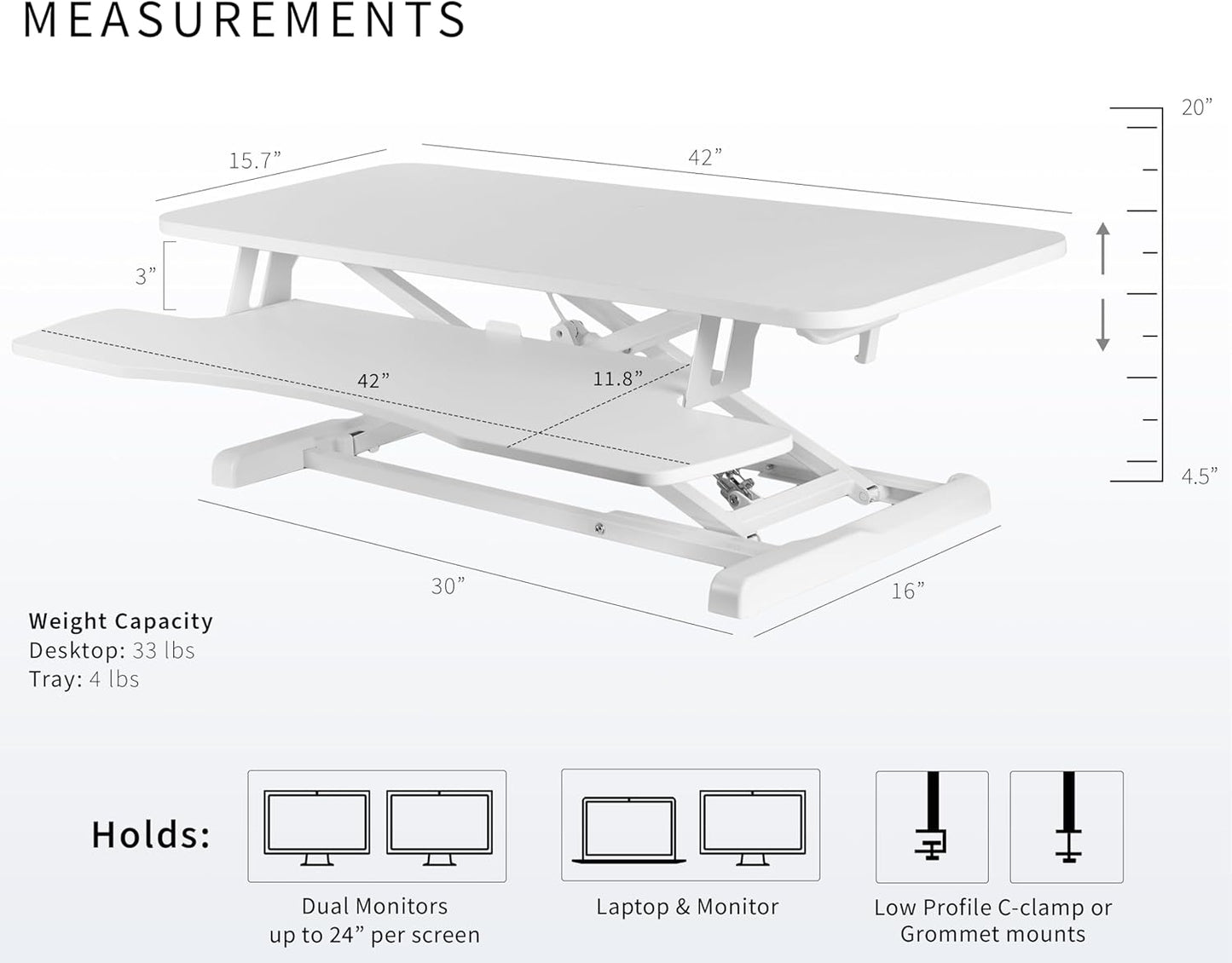 VIVO 42 inch Desk Converter, K Series, Height Adjustable Sit to Stand Riser, Dual Monitor and Laptop Workstation with Wide Keyboard Tray, White, DESK-V042KW