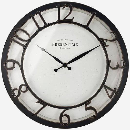 Presentime & Co 13" Farmhouse Series Wall Clock, Vintage Style, Retro Clock, Silent No Ticking, Raised 3D Arabic Numeral, Oil Rubbed Bronze Finish.