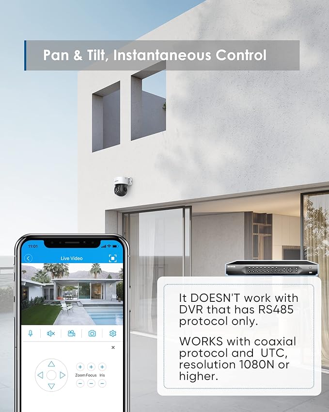 SANNCE 1080P PT Dome Camera, 2MP Pan/Tilt Outdoor Security Camera, 30M Night Vision for Analog CCTV Surveillance System, Remote Access, IP65 Waterproof, No Including Adapter