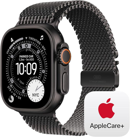 Apple Watch Ultra 3 [GPS + Cellular 49mm] Running & Multisport Smartwatch w/ Rugged Titanium Case w/ Black Titanium Milanese Loop - S w/ AppleCare+ (2 years)
