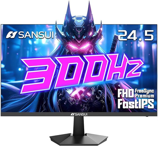 SANSUI Gaming Monitor, 24.5" 300hz 240hz FHD 1080P 1ms FPS PC Monitor Gaming, HDR, FreeSync, DisplayPort x2 HDMI x2, Fast IPS, 120% sRGB, Audio Jack, VESA Support, Desktop Compatible(ES-G25X1 PRO)