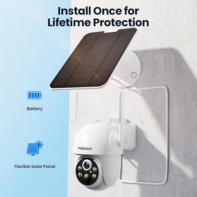 4MP Security Cameras Wireless Outdoor, No Subscription, Solar-Powered Home Security Camera System with 360° Pan Tilt, Color Night Vision, 64GB Local Storage, 5G & 2.4G WiFi, Easy Setup