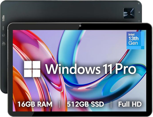 Fusion5 10.1” Windows 11 Professional Tablet PC - 16GB RAM, 512GB SSD, Intel 13th Gen, Full HD, USB C, Micro HDMI - 10 Inch Ultra Slim Windows Tablet Computer, Expandable Storage