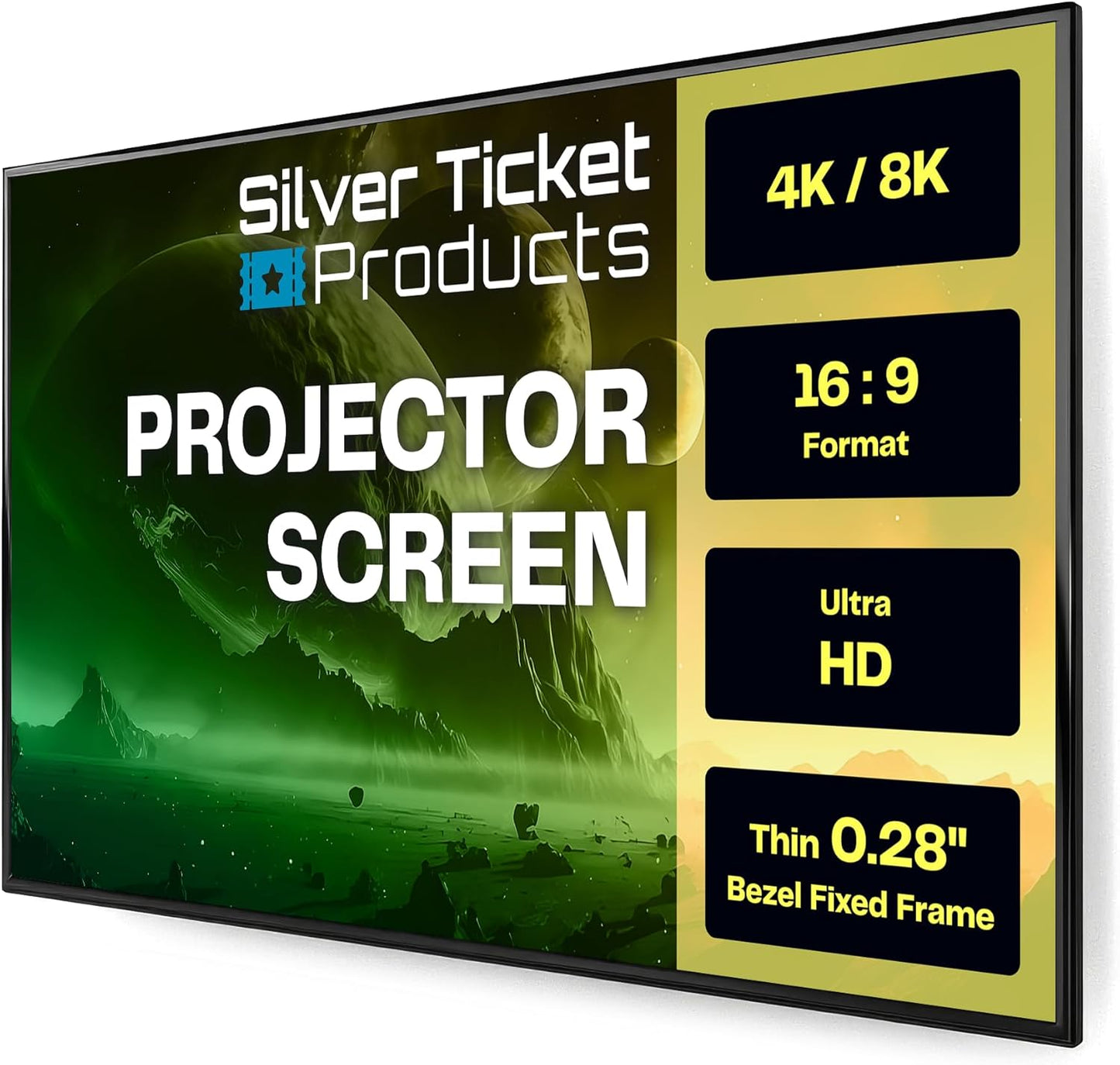 Silver Ticket Products S7 Series 6 Piece Thin Bezel Home Theater Fixed Frame 4K/8K Ultra HD, HDTV, HDR & Active 3D Projection Screen, 2.39:1 Format, 113" Diagonal, White Material S7-239113