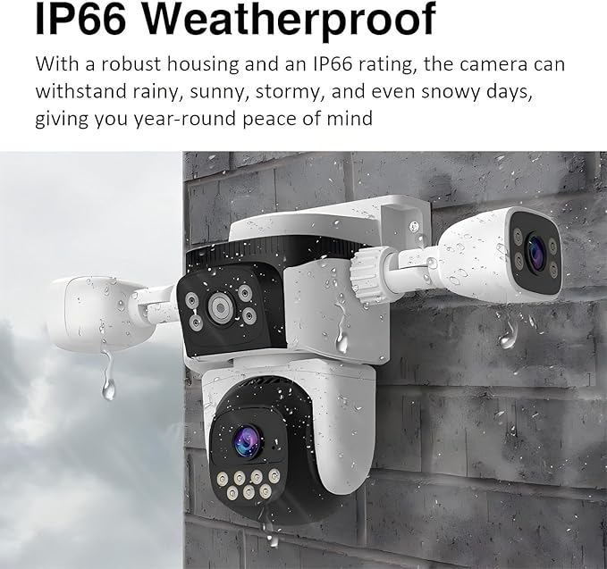 Cameras for Home Security, Outdoor PTZ Camera, 6MP Triple-Lens 360° Panoramic, Auto-Tracking Full-Color Night Vision, IP66 Weatherproof