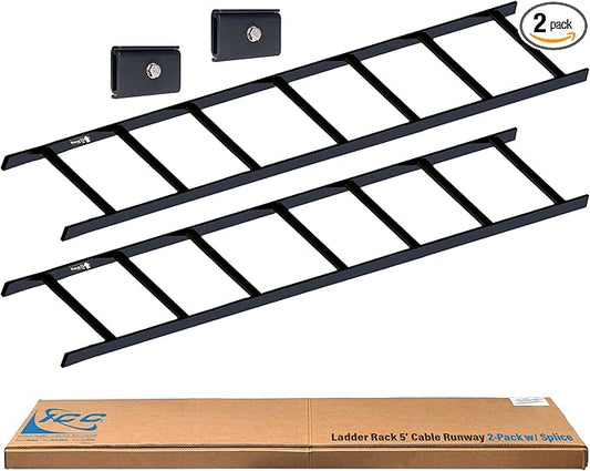 ICC Cable Runway Rack 5' Straight Section, 16-Gauge Steel, Made in USA, 2-Pack with End Splice Kit