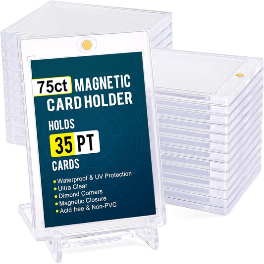 GEAoffice 75pc Magnetic Card Holder for Trading Cards, 35pt UV Protection One Card Holder Touch with Display Stands, Ultra Clear Baseball Card Holder for MTG, Sports, Standard Cards