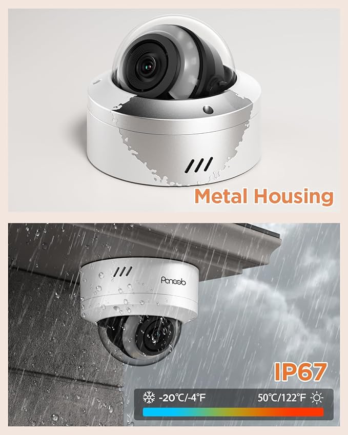 4K Home Security Camera System, 4pcs 8MP Wired IP Vandal IK10 Dome Cameras Outdoor, AI Person Vehicle Detection, Smart Color Night Vision, 2 Way Audio, 4K 8CH NVR with 2TB HDD, PD54Y0408-8M