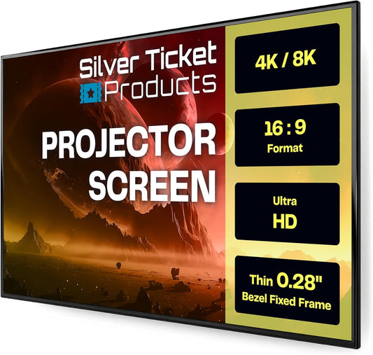 Silver Ticket Products S7 Series 6 Piece Thin Bezel Home Theater Fixed Frame 4K/8K Ultra HD, HDTV, HDR & Active 3D Projection Screen, 16:9 Format, 92" Diagonal, Woven Acoustic Material S7-16992-WAB