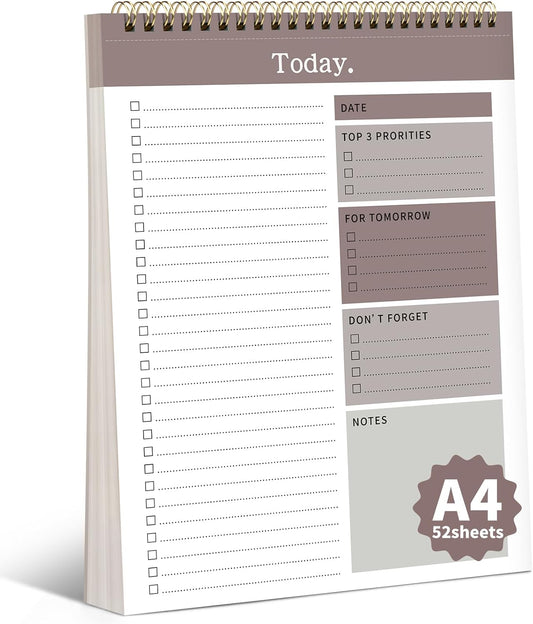 To Do List Notepad, 52 Undated Sheets ï¼8.5"Ã11"ï¼Duplex-printed Daily Planner For Work Home School Office Desk Accessories Supplies & Goal Setting Tasks- Brown