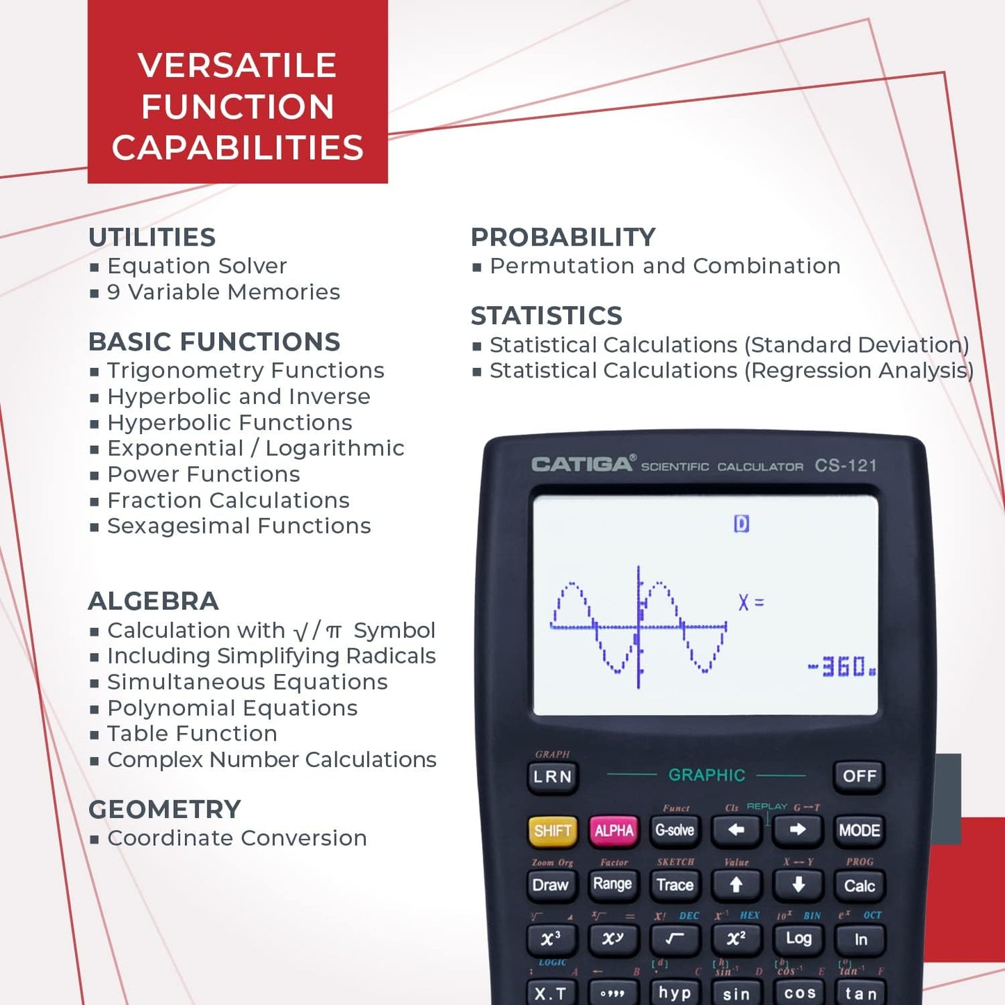 CATIGA Scientific Calculator with Graphic Functions, Multiple Modes with Intuitive Interface, Perfect for Beginner and Advanced Courses, High School or College, 2 Pack, CS-121