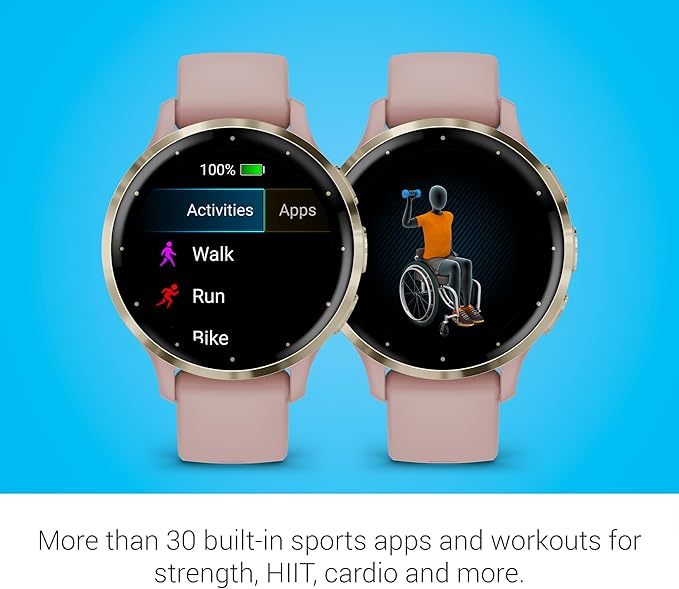 Garmin Venu 3S Running GPS Smartwatch with AMOLED Display, Advanced Health, Fitness Features, Up to 14 Day Battery Life with Signature Power Bundle | Soft Gold with Dust Rose Silicone Band