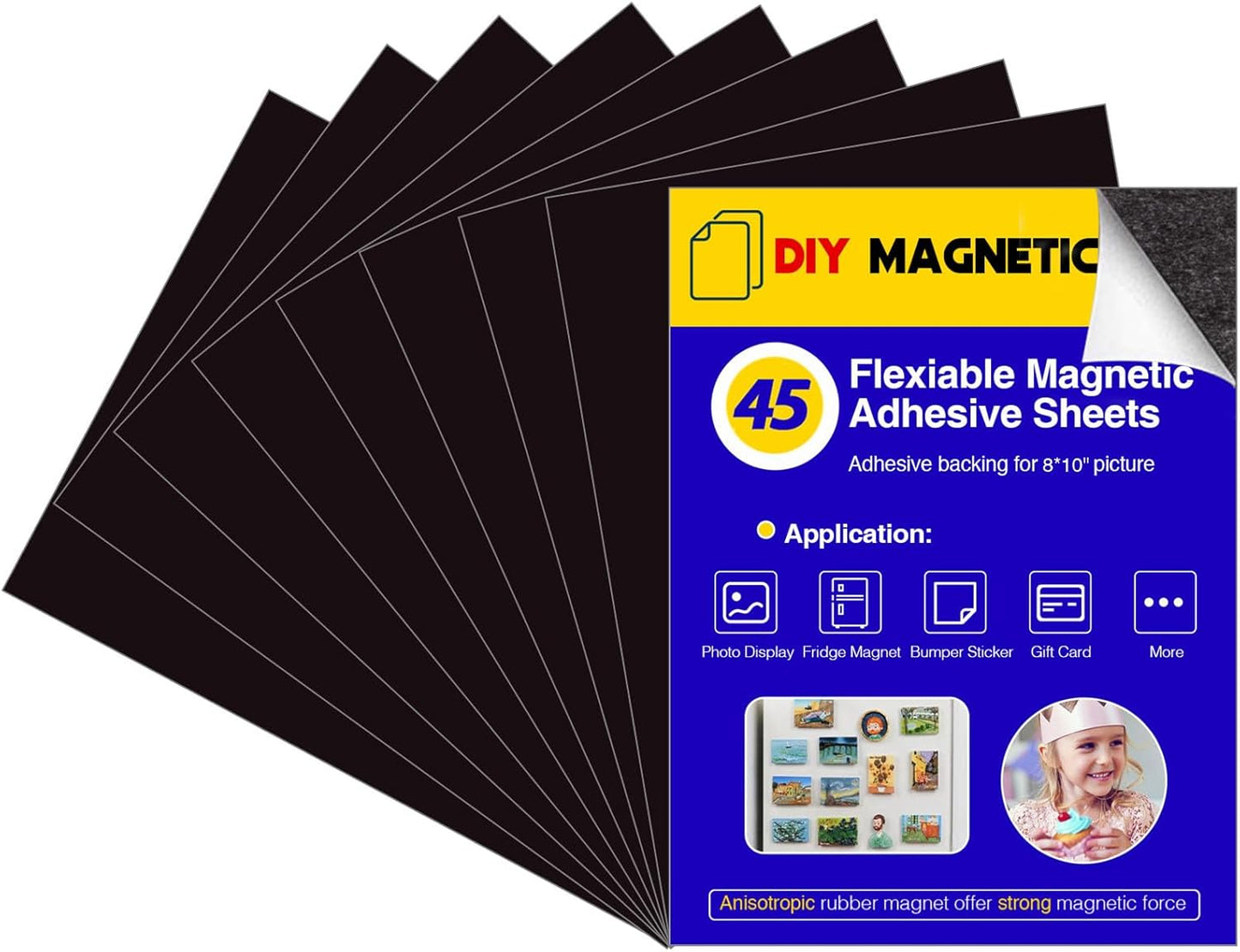 45 Pieces Picture Magnetic Sheets (8X10),Cuttable Photo Magnet Sheets with Adhesive Backing for Home/Classroom/Office/Business