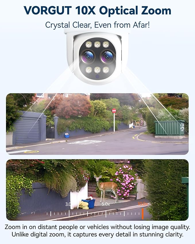 Security Camera Wireless Outdoor System with Monitor, 2pcs Dual Lens 10X Optical Zoom PTZ Cameras for Home Surveillance, Color Night Vision, Auto Tracking, Human Detection, 10CH NVR, 500GB HDD