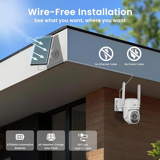 xmartO 100% Wire-Free Solar PTZ Home Security Camera System Wireless, 6-Set 2K 4MP QHD CCTV Camera Kit with 4K 10CH Expandable WiFi NVR and Past 90-Day Video Storage, All-Weather Solar Charge