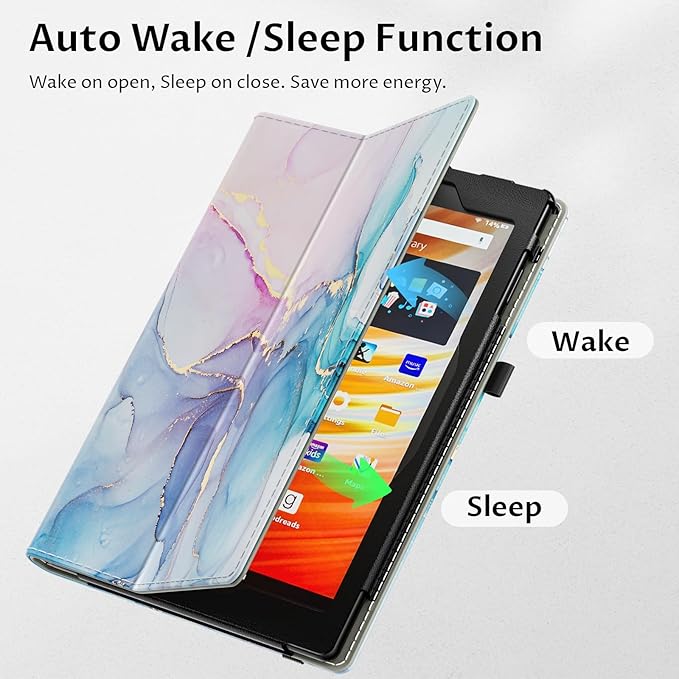 VORI Case for All-New Amazon Kindle Fire HD 10 Tablet (13th/11th Generation 2023/2021 Release) and Fire HD 10 Plus - Slim Folding Stand Folio Cover with Auto Wake/Sleep & Hand Strap, Dreamy Marble