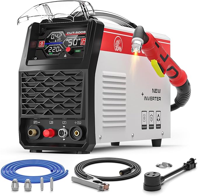 ANDELI Plasma Cutter,50A Heavy Duty Non-Touch Pilot Arcï¼3/4''Maximum Cut 110/220Vï¼Upgraded LED Displayï¼Exclusive ECO Modeï¼Expanded Plate Cutting,Rust Removal,PT/2T/4T