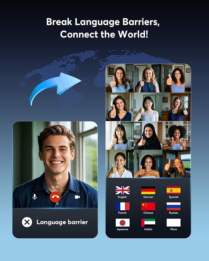 AI Translation Earbuds Real Time 146 Languages 60H Playtime Translator Ear Buds Audifonos Traductores Inglés Español Wireless Earphones Bluetooth Headphones for Travel Business Meeting