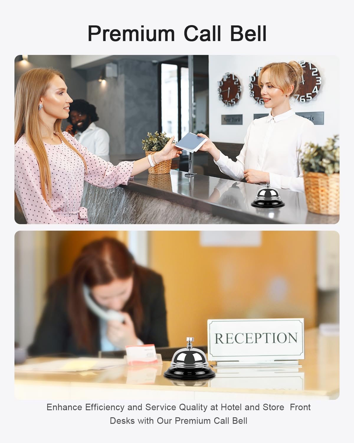 Bell for Desk – Loud & Clear Call Bell with Matte Anti-Rust Steel, Small 3.35" Footprint, Durable Design for Office, Reception, Classroom, and Hotel Use