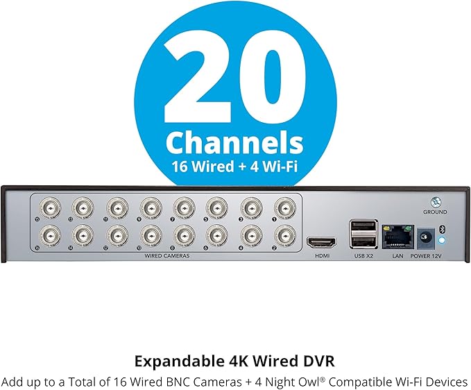 Night Owl 2-Way Audio 20 Channel DVR Video Home Security Camera System with (10) Wired 4K HD Indoor/Outdoor Deterrence Cameras and 2TB Hard Drive (Add up to 4 Wi-Fi Cameras) (10 Camera)