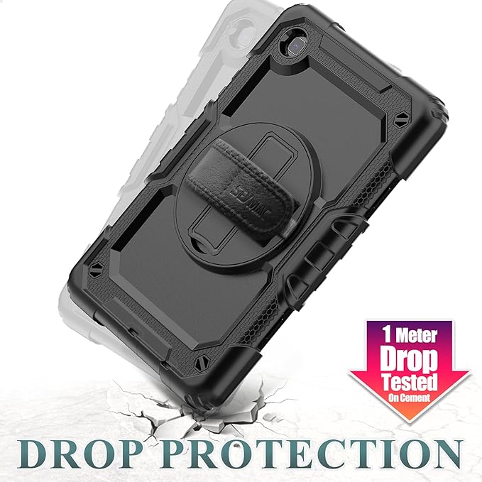 Case for Samsung Galaxy Tab A7 Lite 2021 8.7'' SM-T220/T225/T227 with Screen Protector Pencil Holder [360 Rotating Hand Strap] &Stand, SEYMAC stock Drop-Proof, Black
