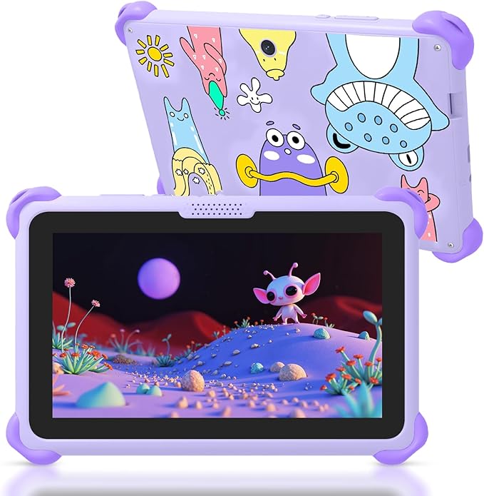 okulaku Kids Tablet 7 inch Tablets for Kids 32GB Toddler Tablet with Protective Case Child Learning Tablets with WiFi, Parental Control, GMS, Preinstalled Educational Contents for Girls Boys (Purple)