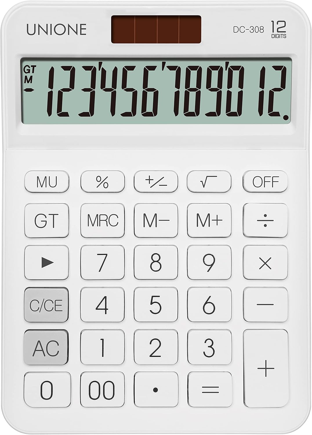 UNIONE Big Size Calculator with a Bright LCD, Dual Power Handheld Desktop. Color. Business, Office, High School 5Ã7in (WHITE)