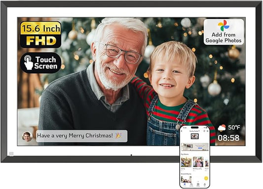 NexFoto 15.6 Inch Touchscreen Digital Picture Frame 64GB, FHD IPS WiFi Digital Photo Frame, Add Photos from Google Photos, Share Photos/Videos via App/USB, Gifts for Christmas/Birthday/Mom, Black