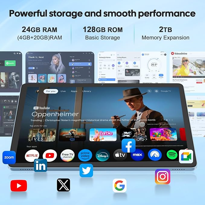 2026 11 inch Tablet, Android 15 Tablet with Keyboard, 24GB RAM+128GB ROM(2TB Expand), 8000mAh, Gemini AI, 2.4G/5G WiFi, BT5.0, GMS, Octa-core, 2 in 1 Tablets with Case, Mouse, Stylus(Black Case)