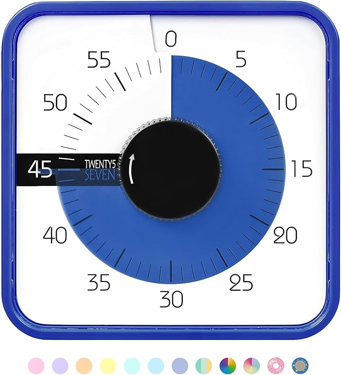 TWENTY5 SEVEN Countdown Timer 7.5 inch; 60 Minute 1 Hour Visual Timer â Classroom Teaching Tool Office Meeting, Mechanical Countdown Clock for Kids Exam Time Management Magnetic, Navy Blue