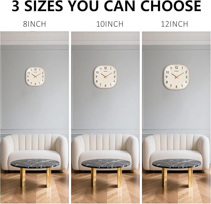 Small Wall Clock, 8 Inch Silent Non Ticking Battery Operated Clock, Square Analog Decorative Wall Clocks for Bedroom Living Room Office Home Gym Porch Decor Indoor Outdoor Clocks, Rose Gold
