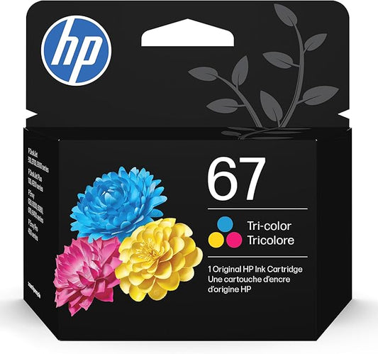 HP 67 Tri-Color Ink Cartridge | Works with DeskJet 1255, 2700, 4100 Series; Envy 6000, 6400 Series | Eligible for Instant Ink | 3YM55AN | Packaging May Vary