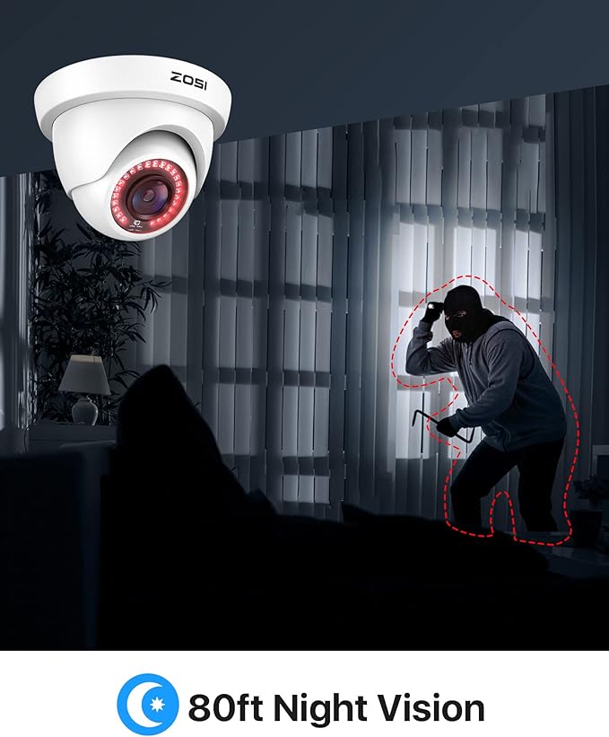 ZOSI 4Pack 2.0MP HD 1080P Security Cameras Kit, 80ft Night Vision, Indoor Outdoor Home CCTV Dome Camera for 1080P/5MP/4K HD-TVI Analog DVR System