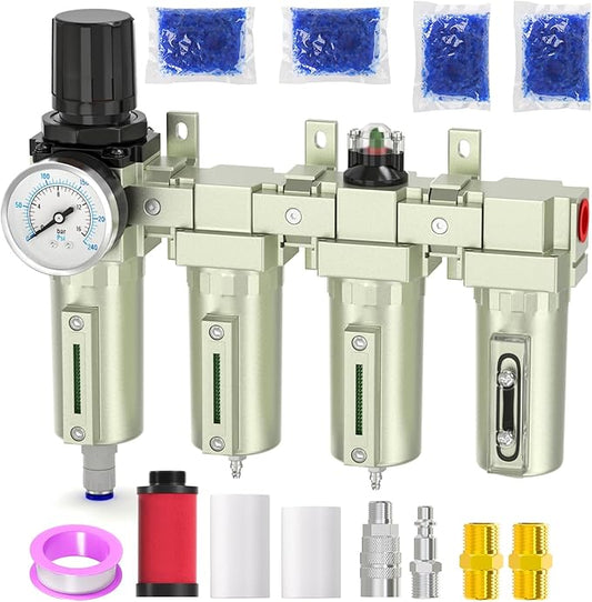 Industrial Grade 4-Stage Air Drying System, 3/4" NPT with Auto Drain, desiccant dryer, air regulator, Particulate Filter and Coalescing Filter for for Paint Sprayï¼ Plasma Cutter