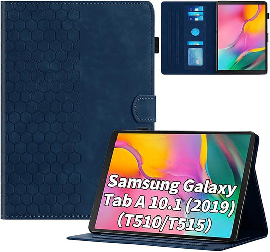 Case for Samsung Galaxy Tab A 10.1 2019 Model SM-T510/T515, Multi-Angle Viewing Smart Stand with Pocket PU Leather Tablet Cases Flip Folio Cover Blue