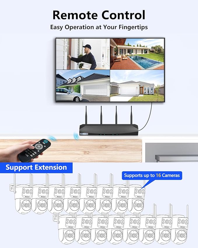 【2-Way Audio & Auto Tracking】 4MP PTZ Security Cameras Wireless Outdoor, Wireless Outdoor Security Camera System, Home WiFi Video Surveillance DVR Kits