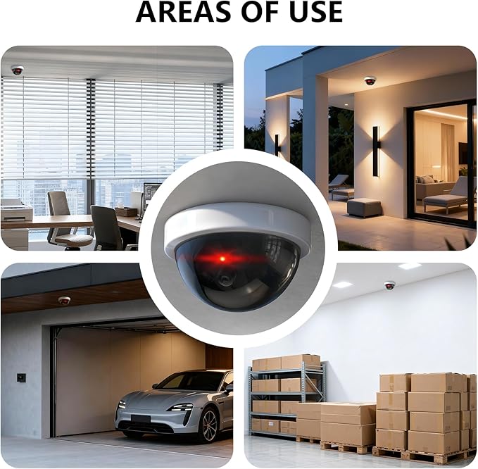 WALI Dummy Fake Security CCTV Dome Camera with Flashing Red LED Light with Security Alert Sticker Decals (SDW-8), 8 Packs, White