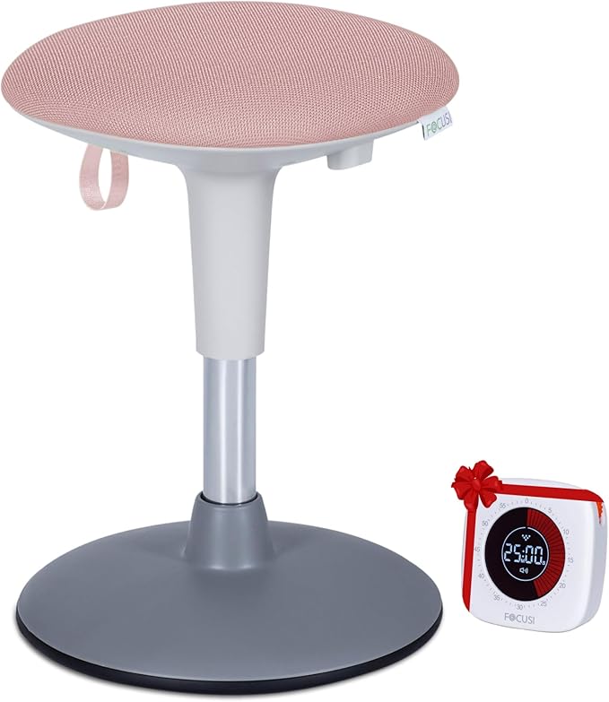Wobble Stool for Kids Ages 7â12; Adjustable Height Wobble Stools for Classroom Seating with Soft Cushion; Flexible Wiggle Chair for Focus and ADHD Support + Bonus Visual Timer (Candy Pink)