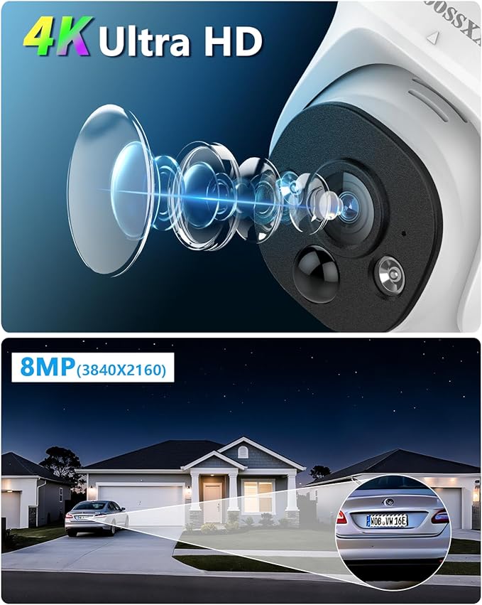 OOSSXX (4K HD & 130° Ultra Wide-Angle) 2-Way Audio 8MP Wired, 6Pcs Dome PoE IP Cameras for Home Security Outdoor Camera System Surveillance Video Indoor, Smart PIR Detection