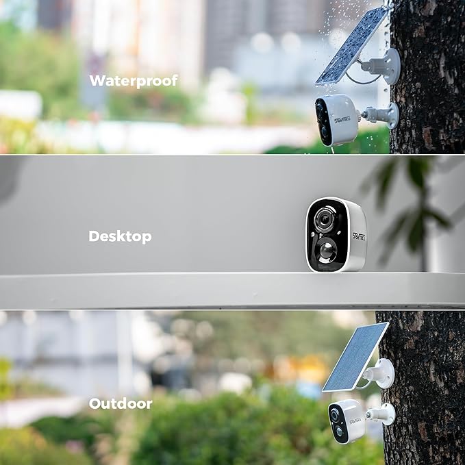 SOVMIKU 3CG6 2K Solar Security Camera Wireless Outdoor, PIR Motion Detection, Battery Powered, Easy to Setup,Two Way Audio,Audible Flashlight Siren,2.4GHz Wi-Fi,Color Night Vision,SD Slot,Vicohome