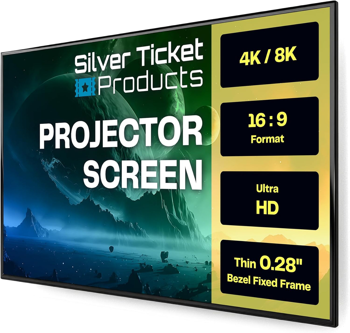 Silver Ticket Products S7 Series 6 Piece Thin Bezel Home Theater Fixed Frame 4K/8K Ultra HD, HDTV, HDR & Active 3D Projection Screen, 16:9 Format, 92" Diagonal, Grey Material S7-16992-G