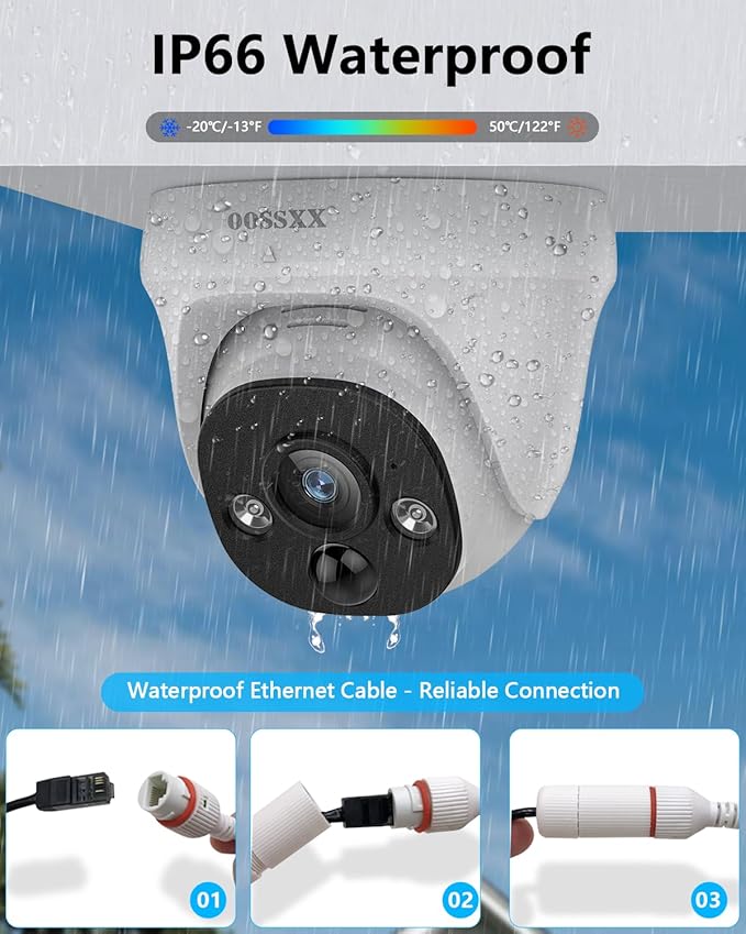 OOSSXX (4K HD & 130° Ultra Wide-Angle) 2-Way Audio 8MP Wired Dome PoE IP Cameras for Home Security Outdoor Camera System, 4Pcs Dome Cameras/4Pcs Bullet Camera, Smart PIR Detection