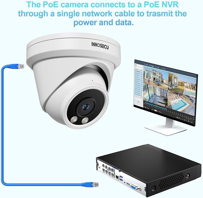 4MP PoE Camera Outdoor Indoor, Turret Wired Security IP Camera, Waterproof IP67, Human/Vehicle Detection, 2.8mm Lens Wide Angle 110°, Night Vision 100ft, Built-in Mic, IND4FR97A (White)
