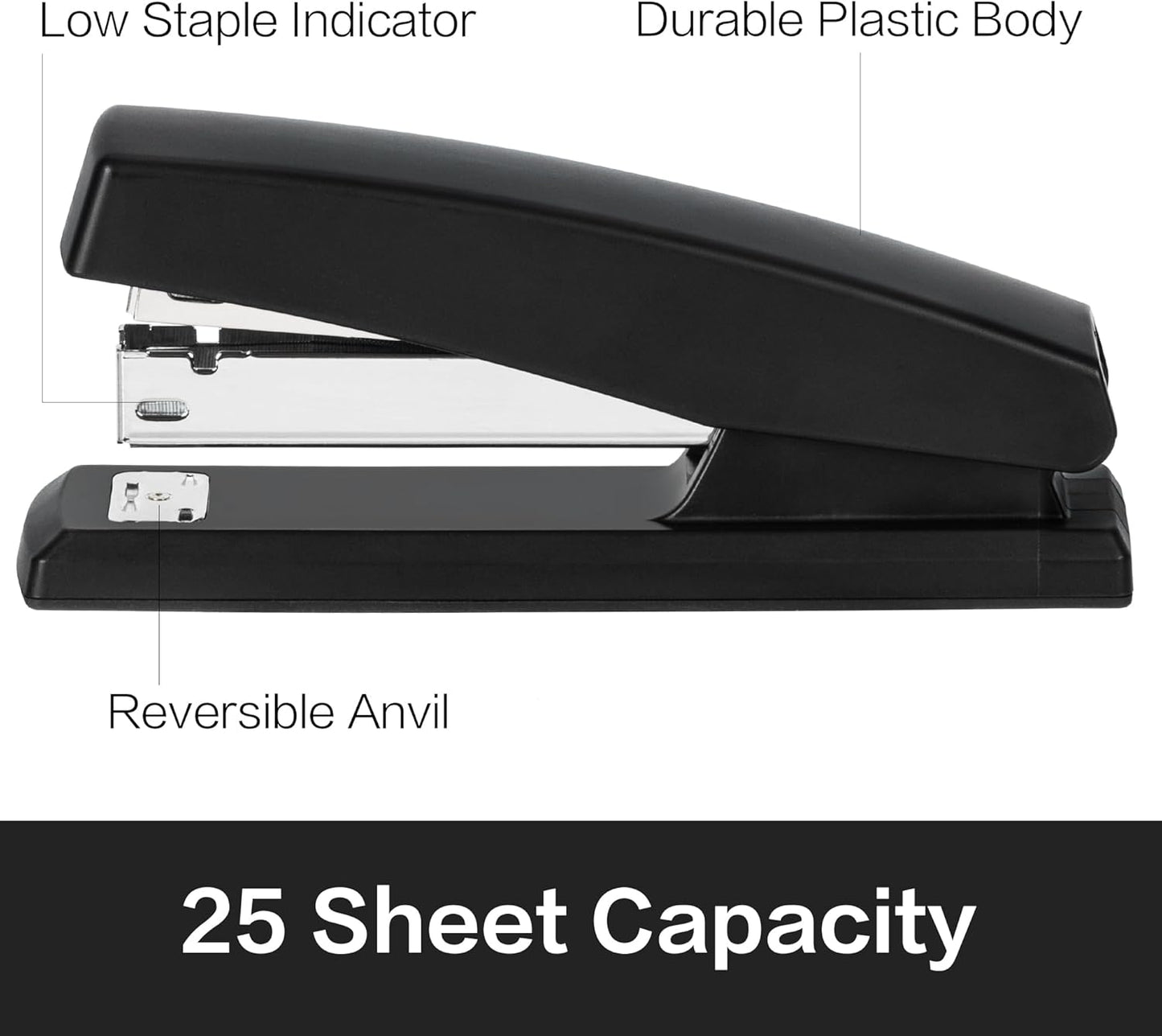 Deli Stapler, Desktop Stapler, 2 Pack, Office Stapler, 25 Sheet Capacity, Includes 2000 Staples and 2 Staple Removers, 2 Pack,Black
