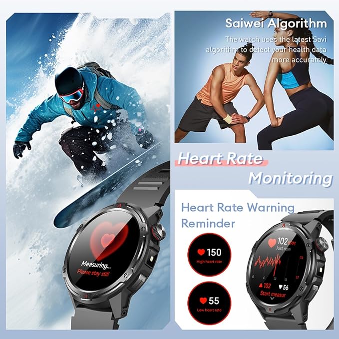 AOLON Smart Watch for Men (Answer/Make Call with 1.43'' AMOLED Display, IP68 Waterproof, 30+ Days Battery Life with100+Sport Modes Fitness Watch, Compass, Heart Rate, SPO₂ & Sleep Monitor（Black）