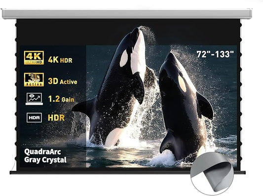 QuadraArc Motorized Projector Screen, Gray Crystal 4K Electric Drop Down Screen, Wall & Ceiling Mount, Compatible with ST/LT Projectors up to 1600 ANSI Lumens 100"