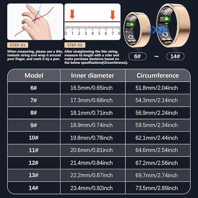 Health Tracker Ring, Smart Health Ring for Women Men with Heart Rate, Blood Oxygen, Sleep Monitor, Steps,Calories, No Subscription Fee, IP68 Waterproof Smart Ring for iPhone & Android (Rose Gold, 13#)
