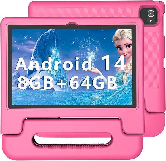 Kids Tablet, 10 inch Android 14 Tablet for Kids, 8GB RAM 64GB ROM Octa-Core Fast-Charging Battery Toddler Tablets with Shockproof Case, Bluetooth, WiFi, Parental Control, Dual Camera, GPS